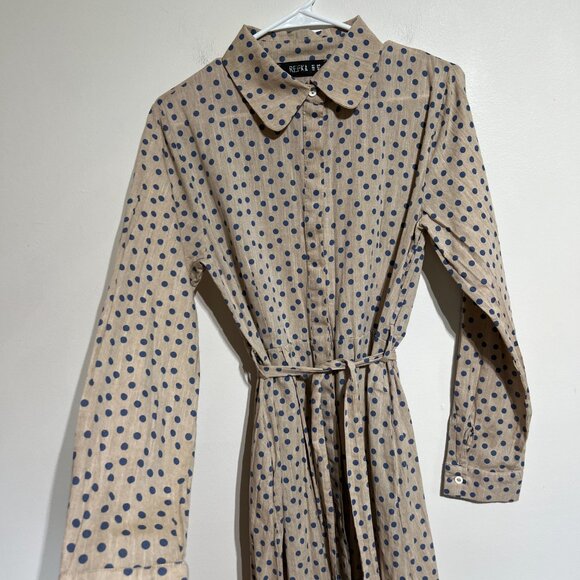 Like New REFKA Modest Clothing Linen Maxi Dress Collared Polka Dots, Size 12 - Picture 3 of 7